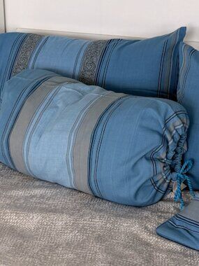 Nepalese Handwoven Blues Roll Pillow Cover with Tassels